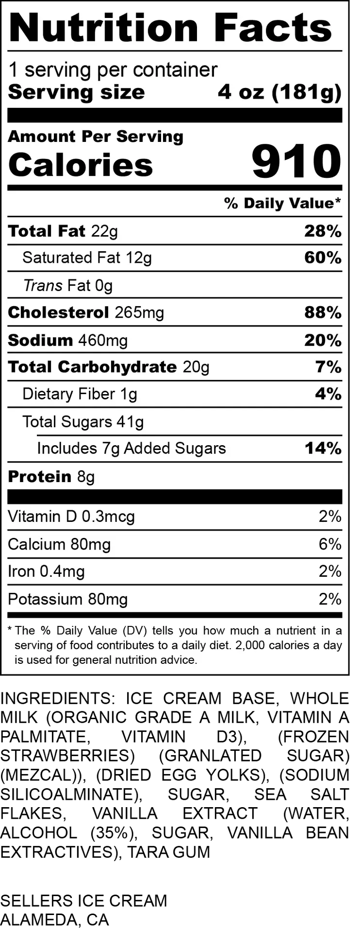 Smokin Strawberry Nutritional information