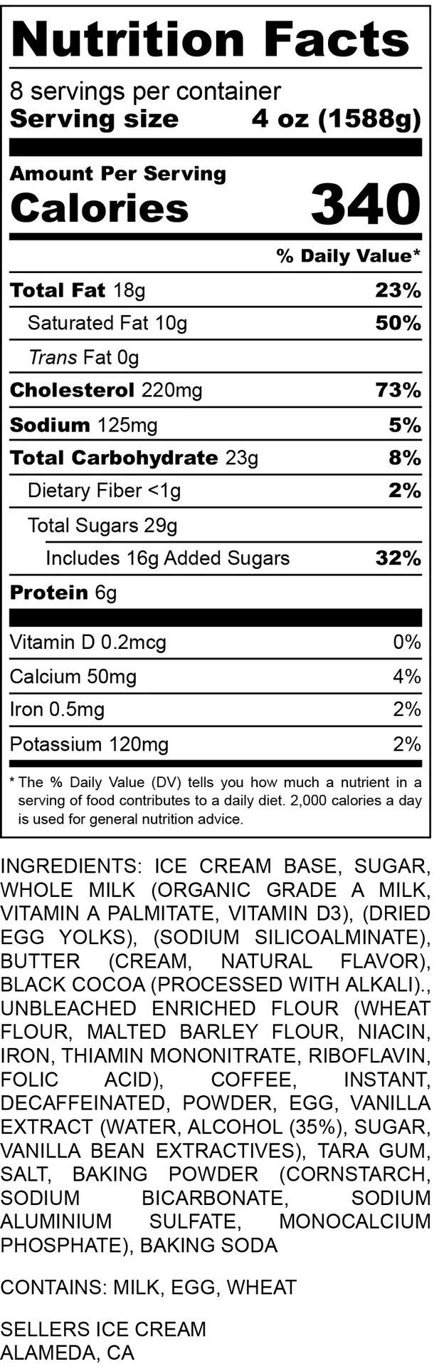 Coffee Cookies and Cream Ice Cream - Nutrition Label